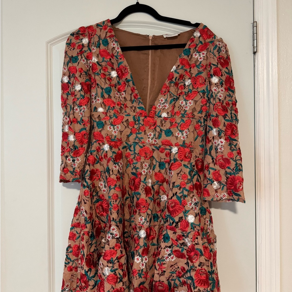 Lovers & Friends Floral Embroidered V-Neck Dress